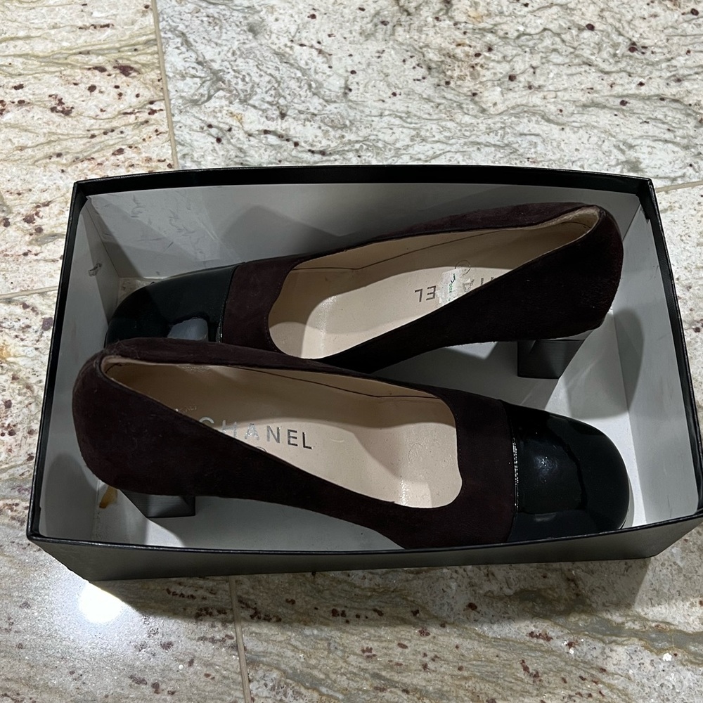 Chanel suede block heels